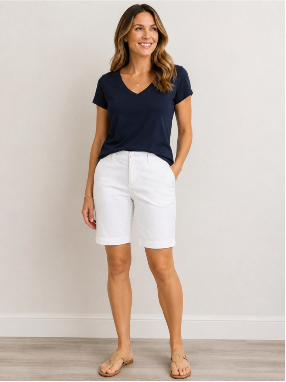 Stylus Women’s White Flat-Front Chino Bermuda Shorts – Size 14